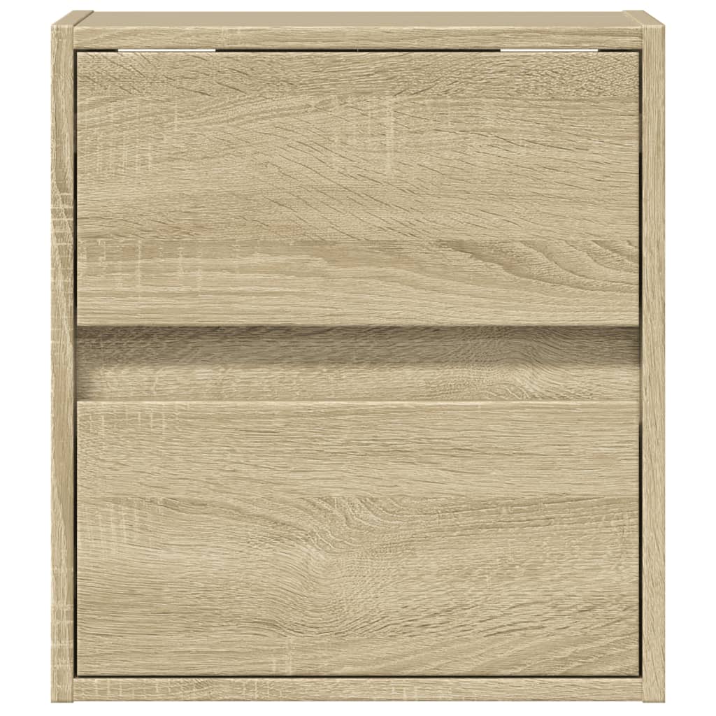 Wall-mounted bedside tables with LED, 2 pcs, oak