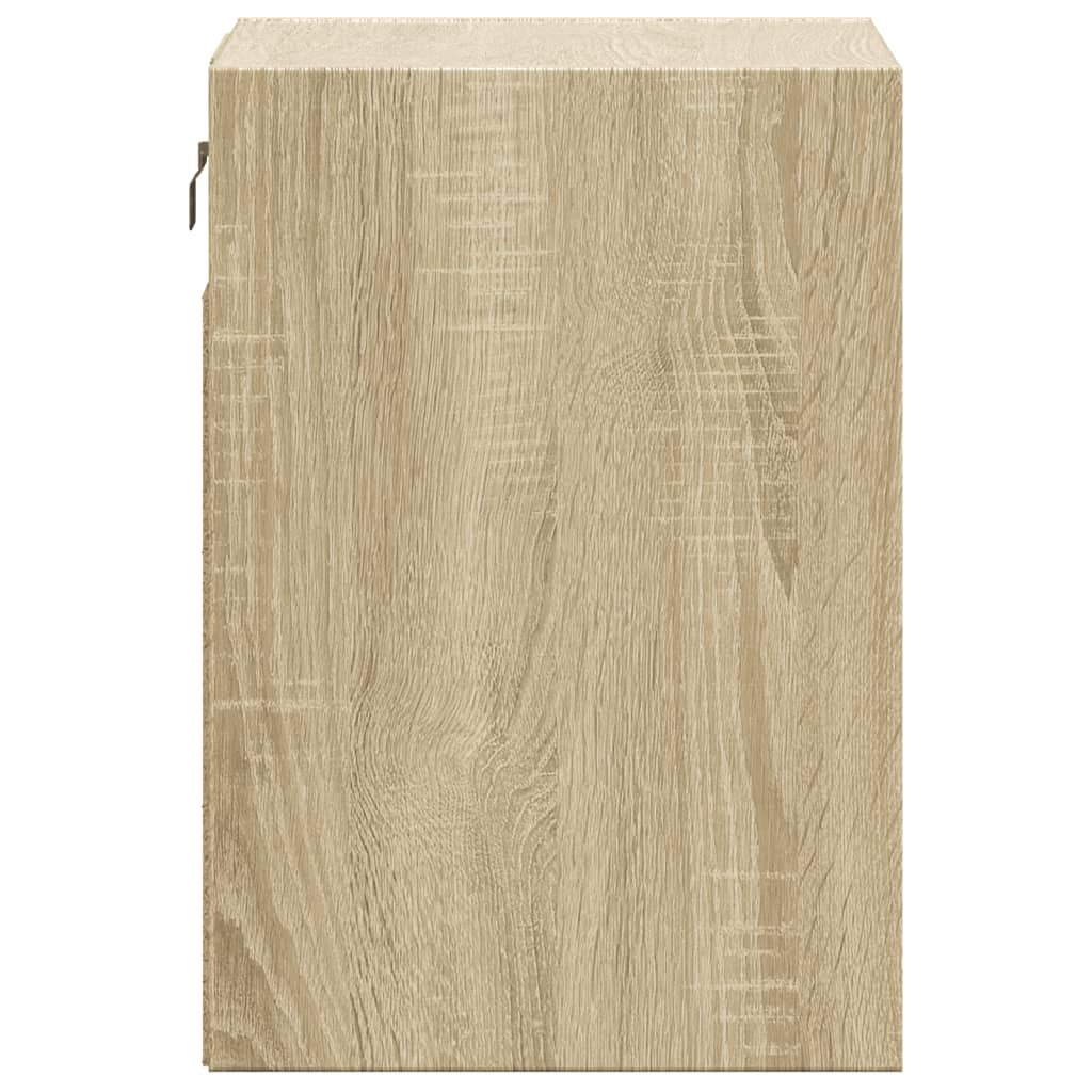 Wall-mounted bedside tables with LED, 2 pcs, oak