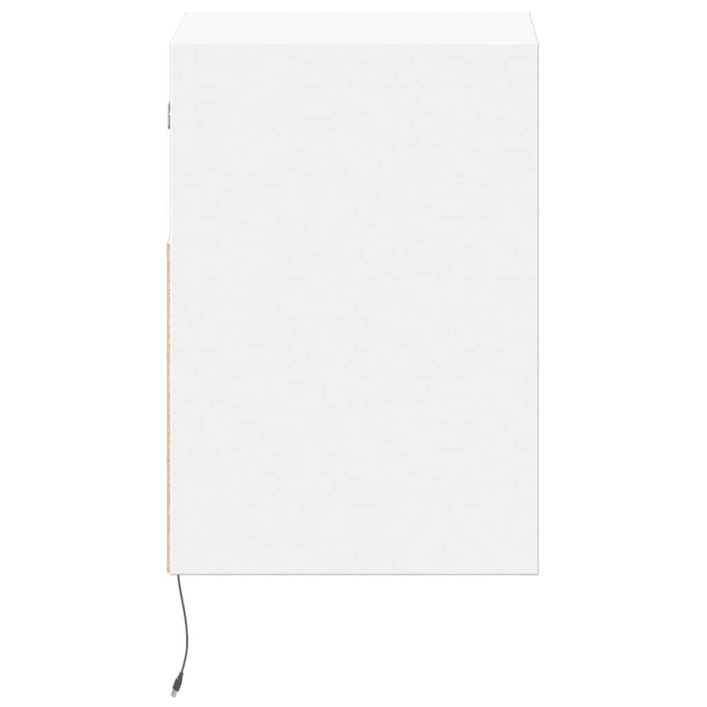 Prie sienos montuojama naktinė spintelė su LED, balta