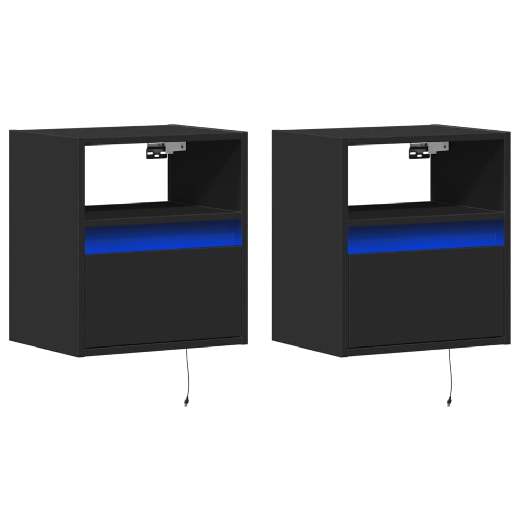 Sieninės naktinės spintelės su LED, 2vnt., juodos