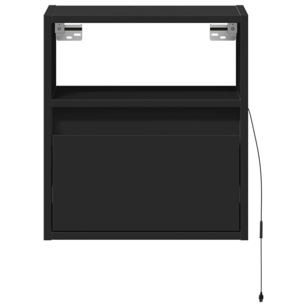 Sieninės naktinės spintelės su LED, 2vnt., juodos