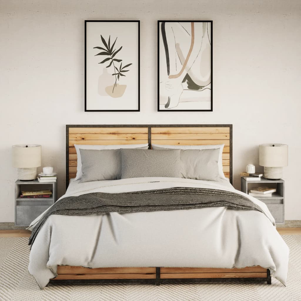 Wall-Mounted Nightstands with LED, 2 pcs, Concrete Grey