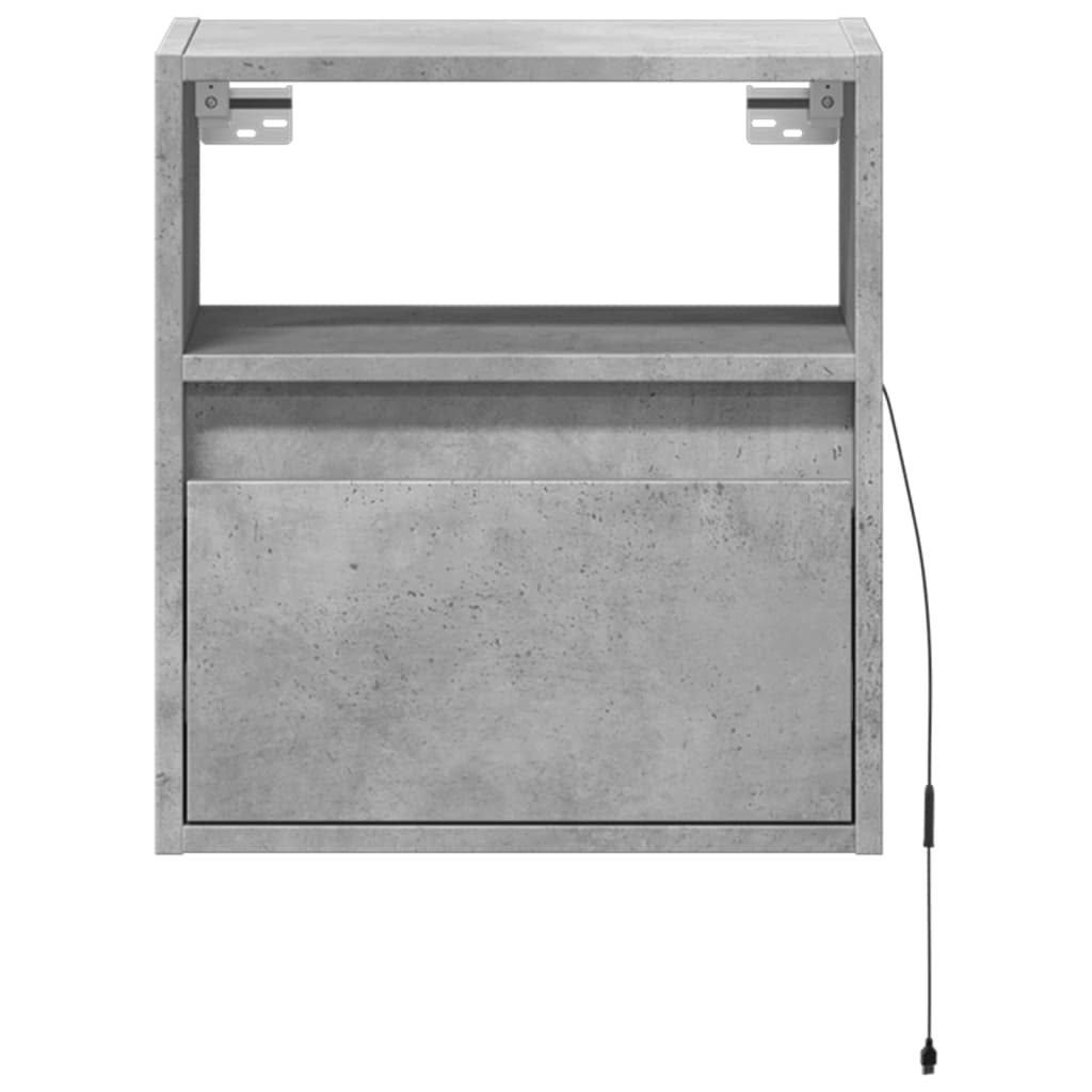 Wall-Mounted Nightstands with LED, 2 pcs, Concrete Grey