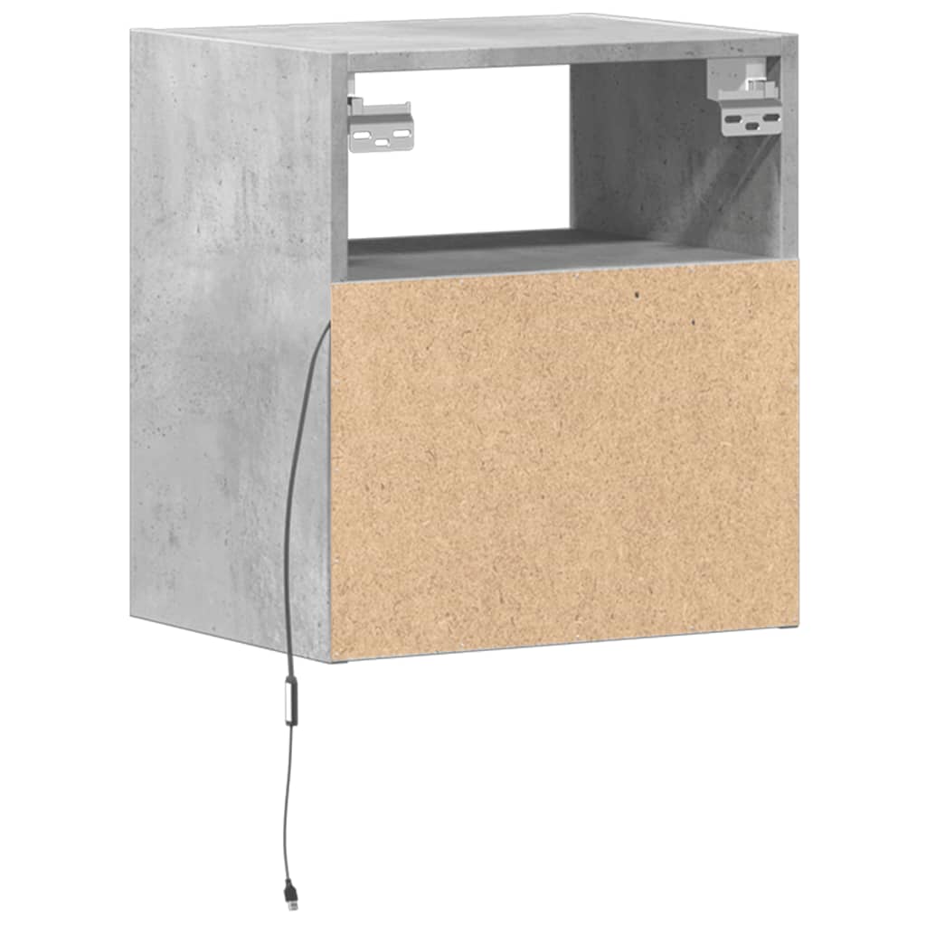 Wall-Mounted Nightstands with LED, 2 pcs, Concrete Grey