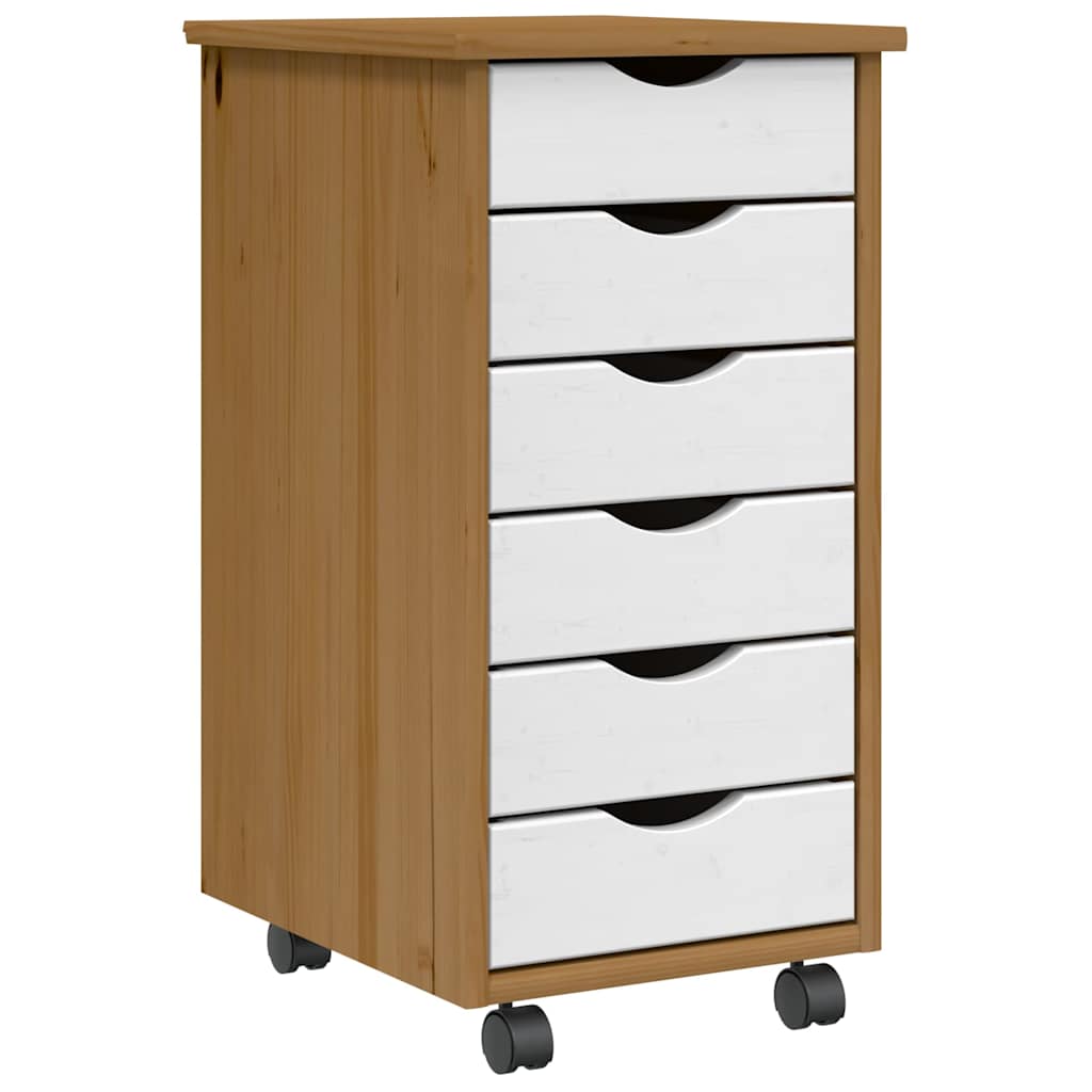 Cabinet with castors and drawers MOSS, brown, solid pine