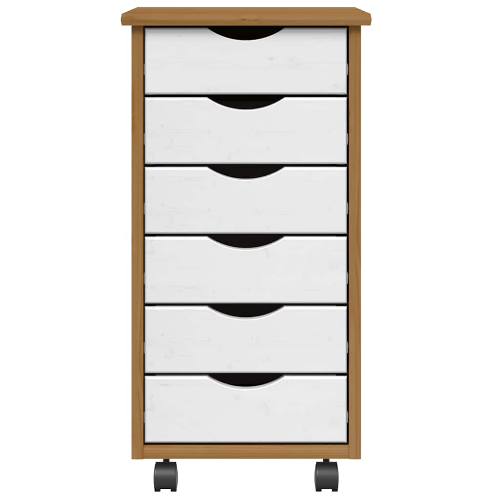 Cabinet with castors and drawers MOSS, brown, solid pine
