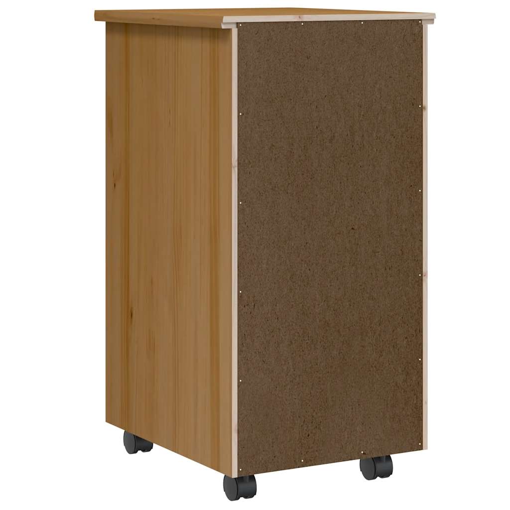 Cabinet with castors and drawers MOSS, brown, solid pine