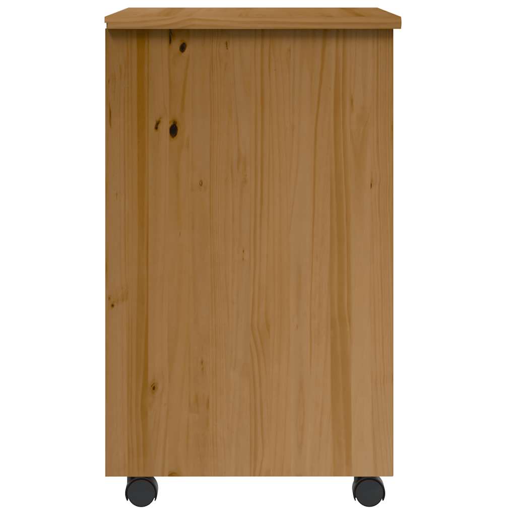 MOSS cabinet with castors and drawers, brown, solid pine