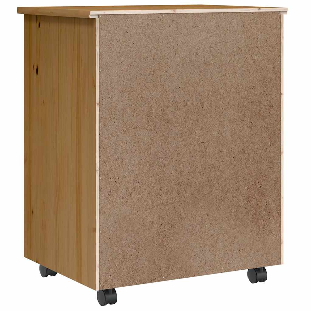 MOSS cabinet with castors and drawers, brown, solid pine
