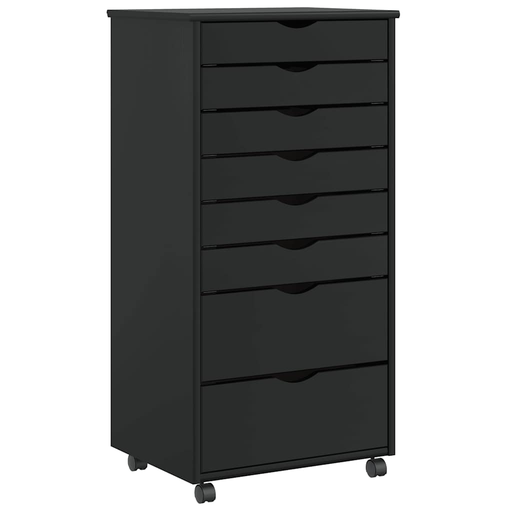 Roll-up cabinet with drawers "MOSS" Black solid pine