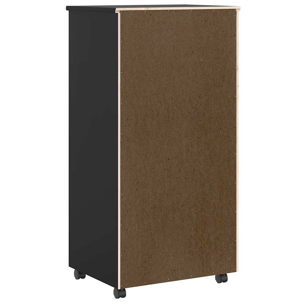 Roll-up cabinet with drawers "MOSS" Black solid pine
