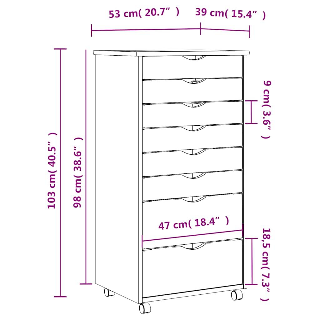 Roll-up cabinet with drawers "MOSS" Black solid pine