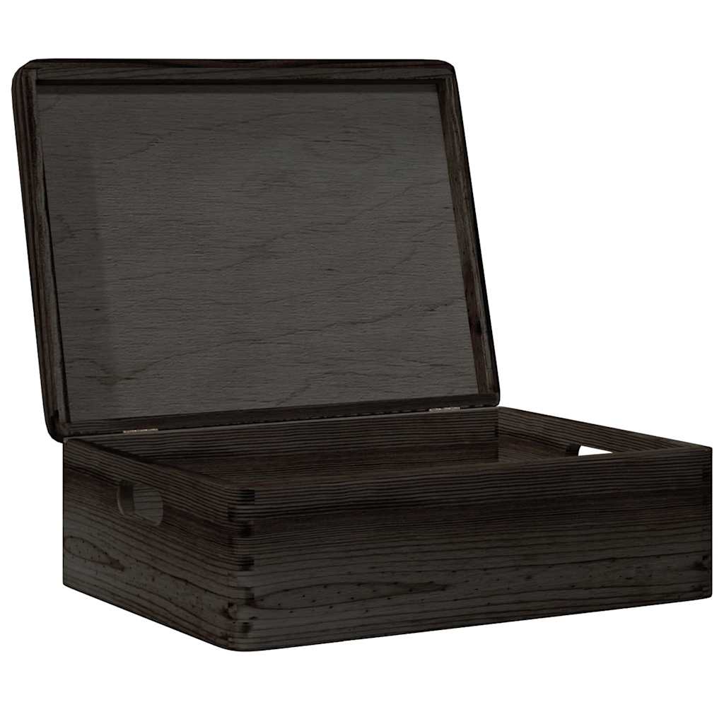 Wooden box with lid/handles, black, 40x30x13cm, pine