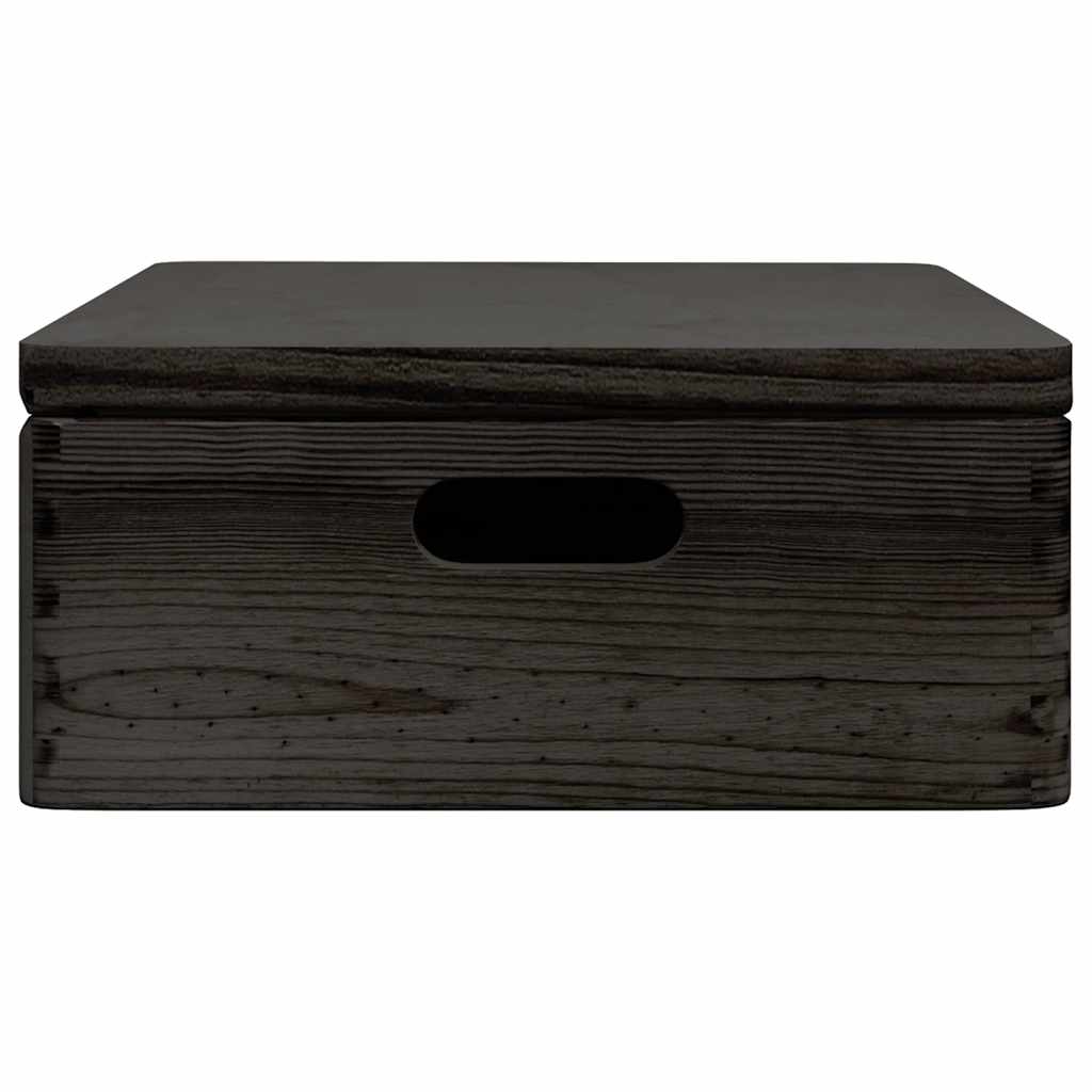 Wooden box with lid/handles, black, 40x30x13cm, pine