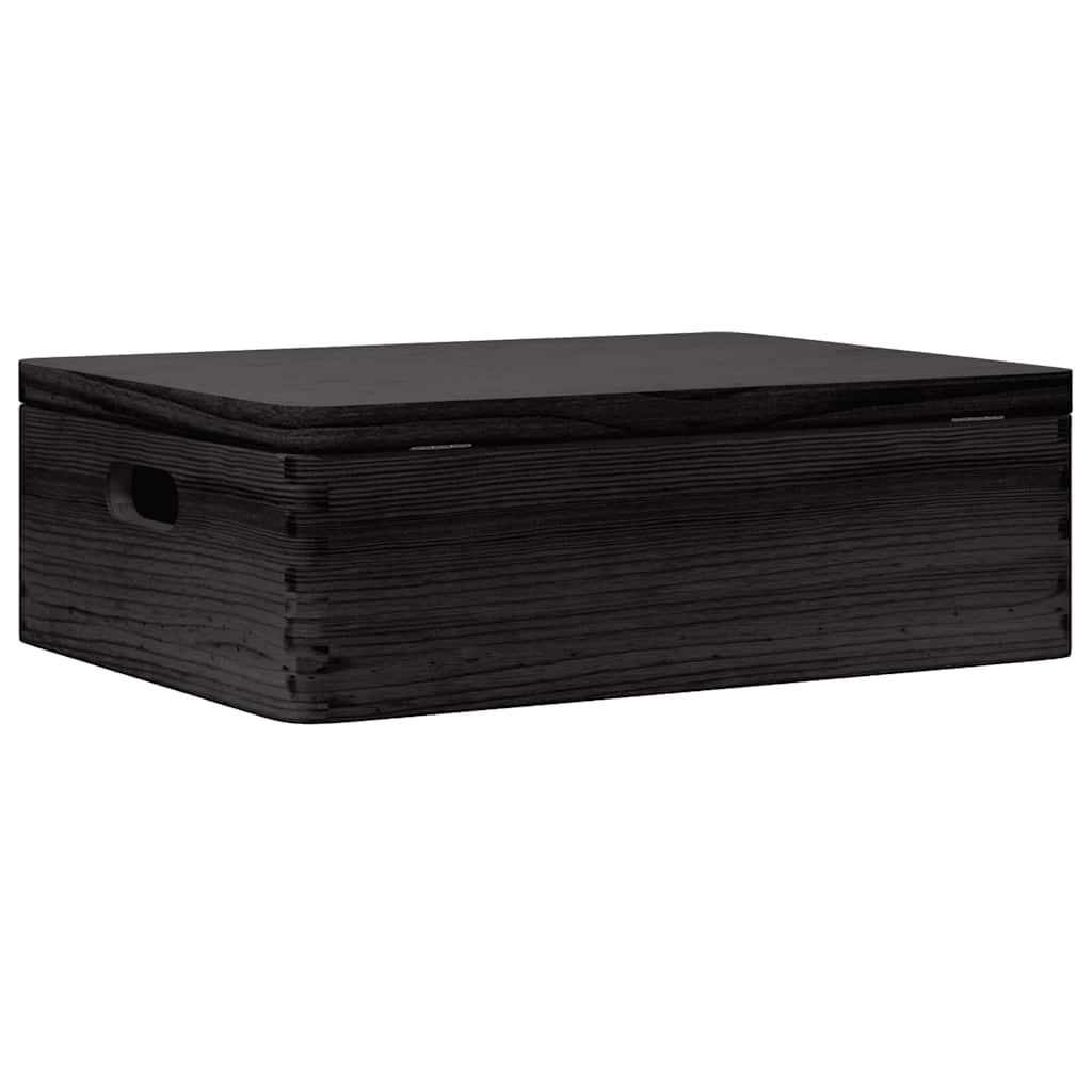 Wooden box with lid/handles, black, 40x30x13cm, pine