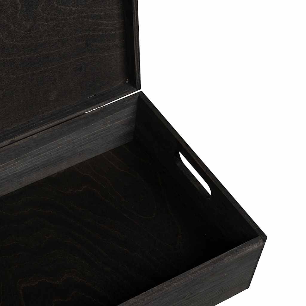 Wooden box with lid/handles, black, 40x30x13cm, pine