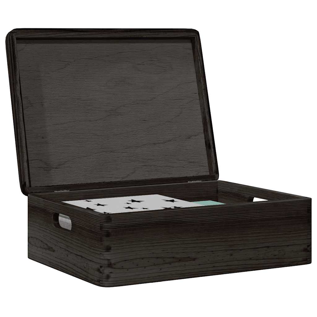 Wooden box with lid/handles, black, 40x30x13cm, pine