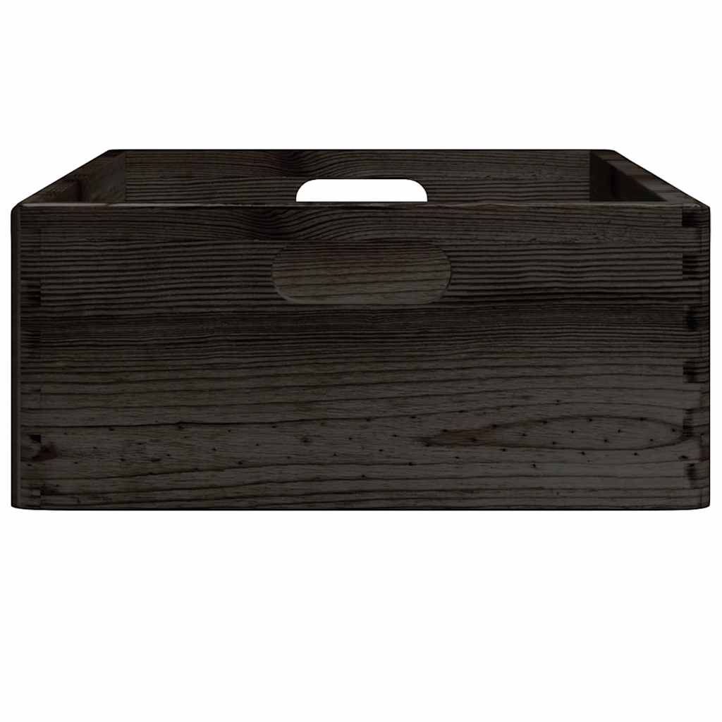 Wooden box with handles, black, 40x30x13cm, pine