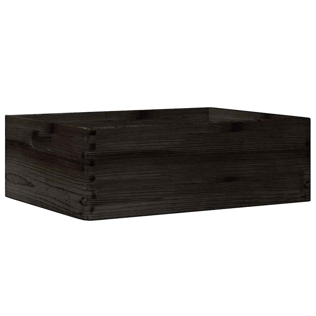 Wooden box with handles, black, 40x30x13cm, pine