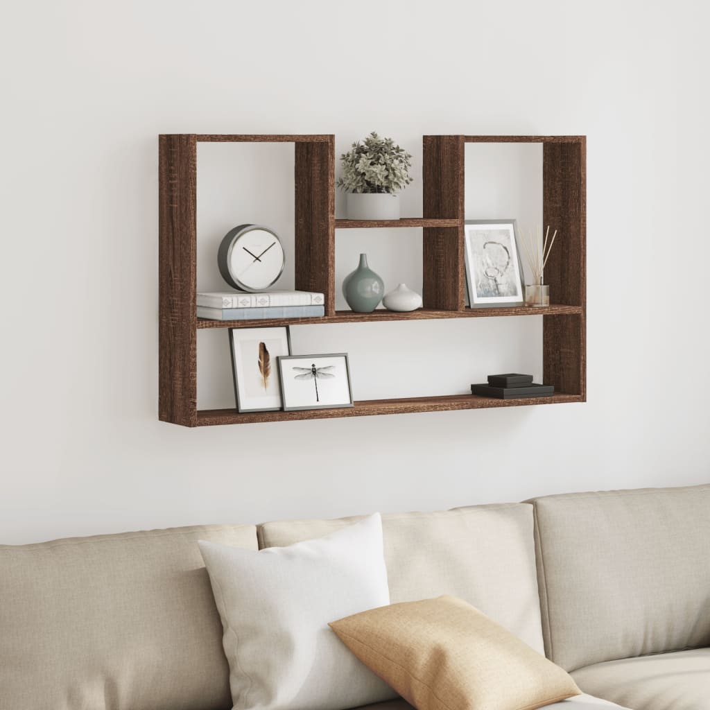 Wall shelf, brown oak, 99x15x60cm, engineered wood