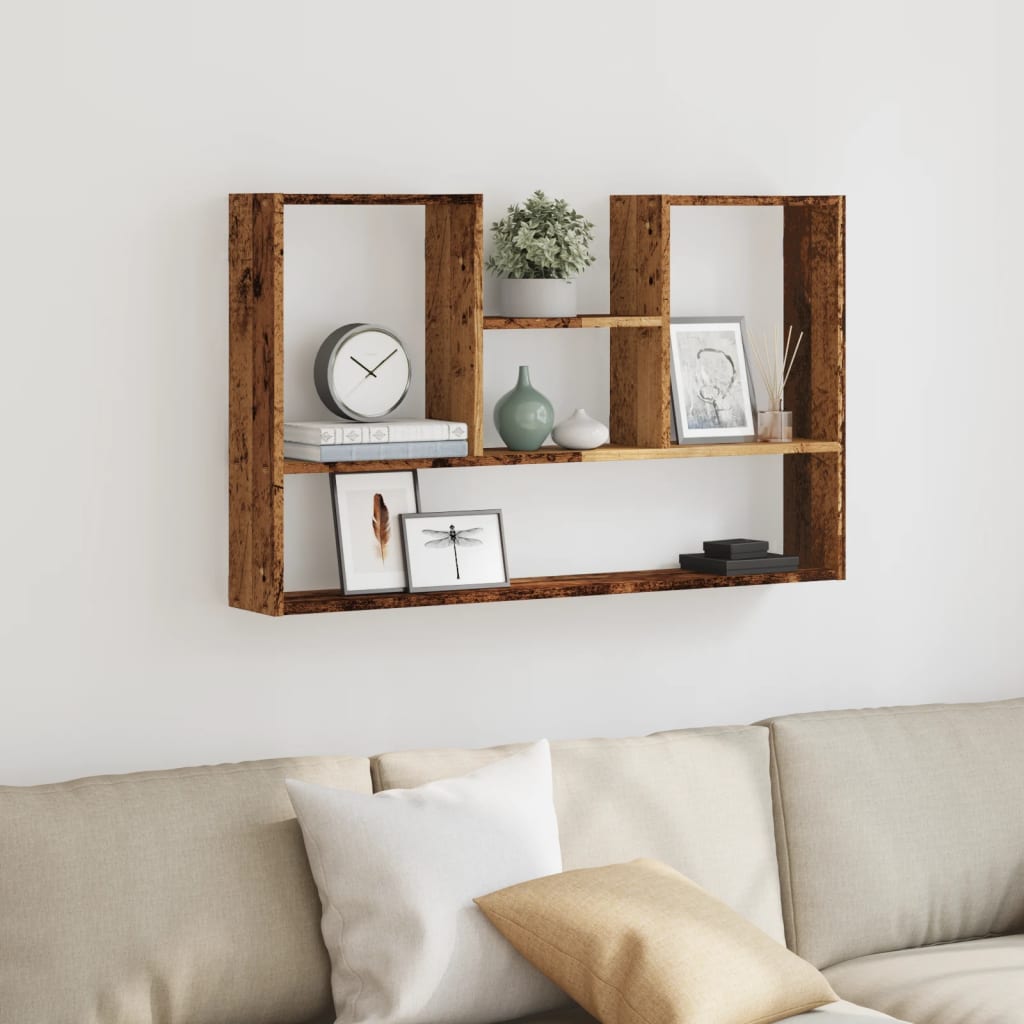 Wall shelf, antique wood, 99x15x60cm, wood