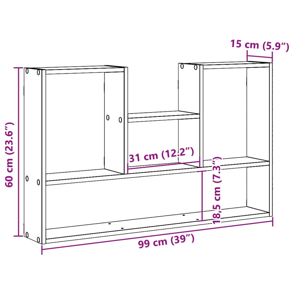 Wall shelf, antique wood, 99x15x60cm, wood