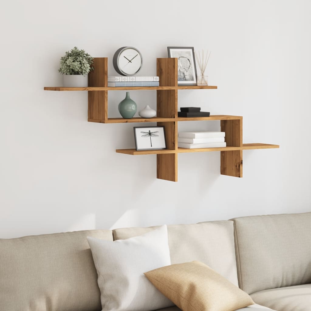 Wall shelf, artisan oak, 124.5x18x60.5cm, wood