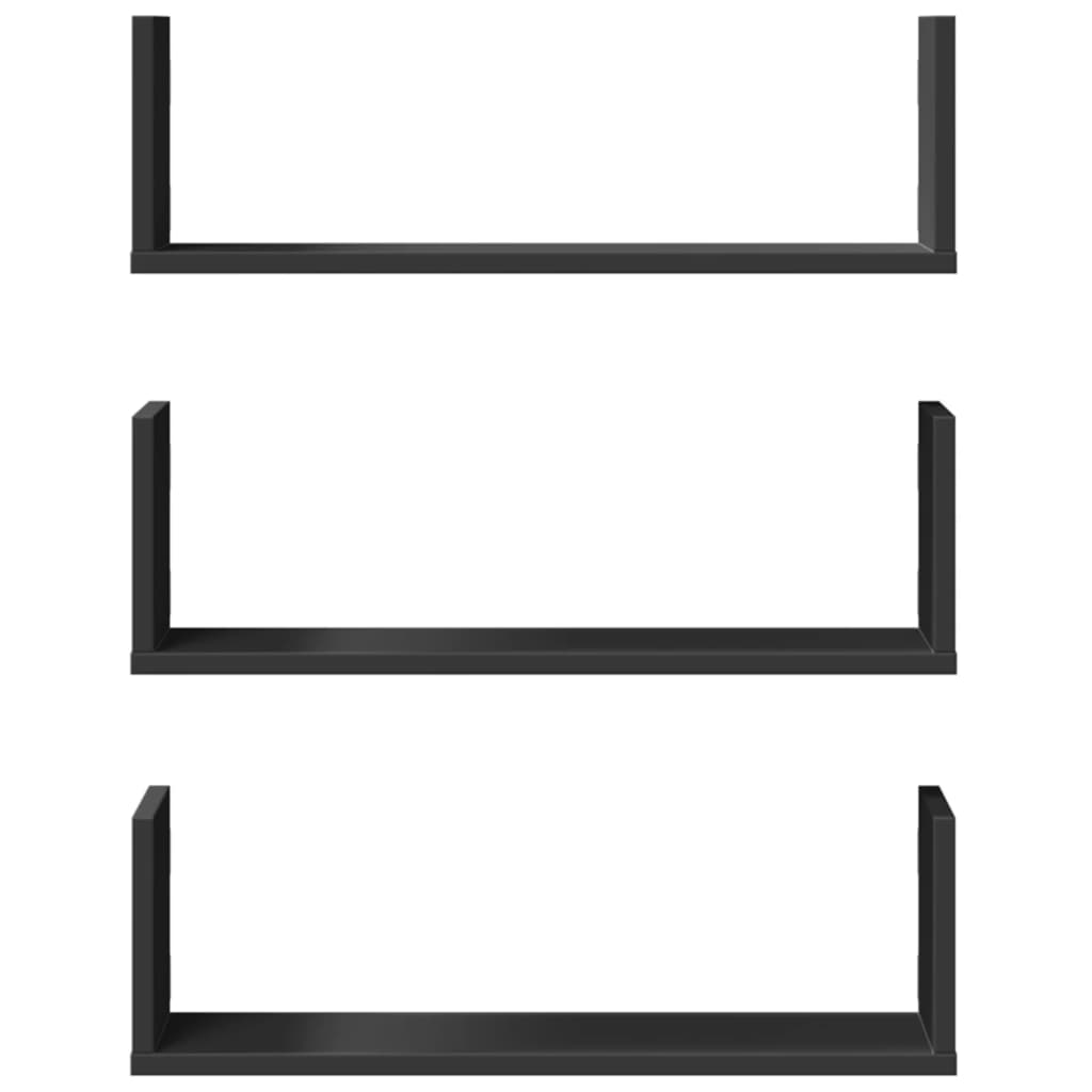 Wall shelves, 3 pcs, black, 58x18x18cm, engineered wood