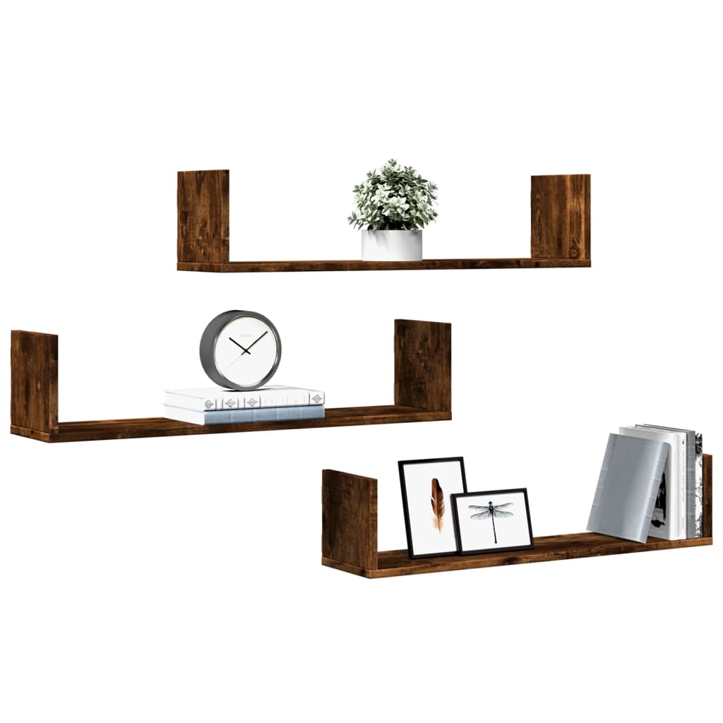 Wall shelves, 3 pcs, smoked oak, 80x18x18cm, wood