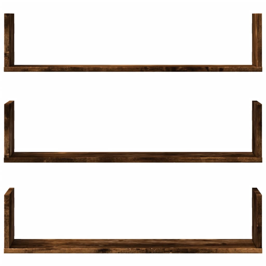 Wall shelves, 3 pcs, smoked oak, 80x18x18cm, wood