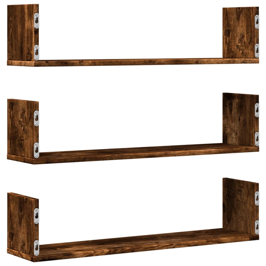 Wall shelves, 3 pcs, smoked oak, 80x18x18cm, wood