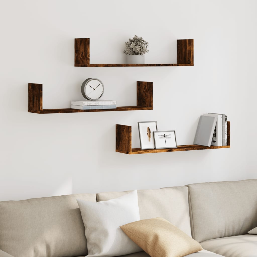 Wall shelves, 3 pcs, smoked oak, 80x18x18cm, wood