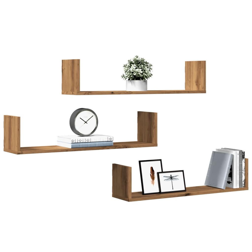 Wall shelves, 3 pcs, artisan oak, 80x18x18cm, wood