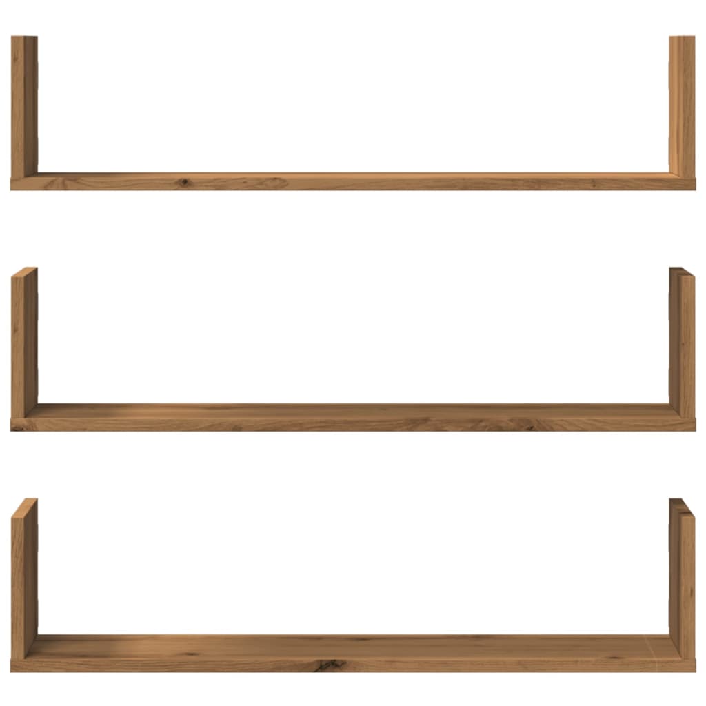 Wall shelves, 3 pcs, artisan oak, 80x18x18cm, wood