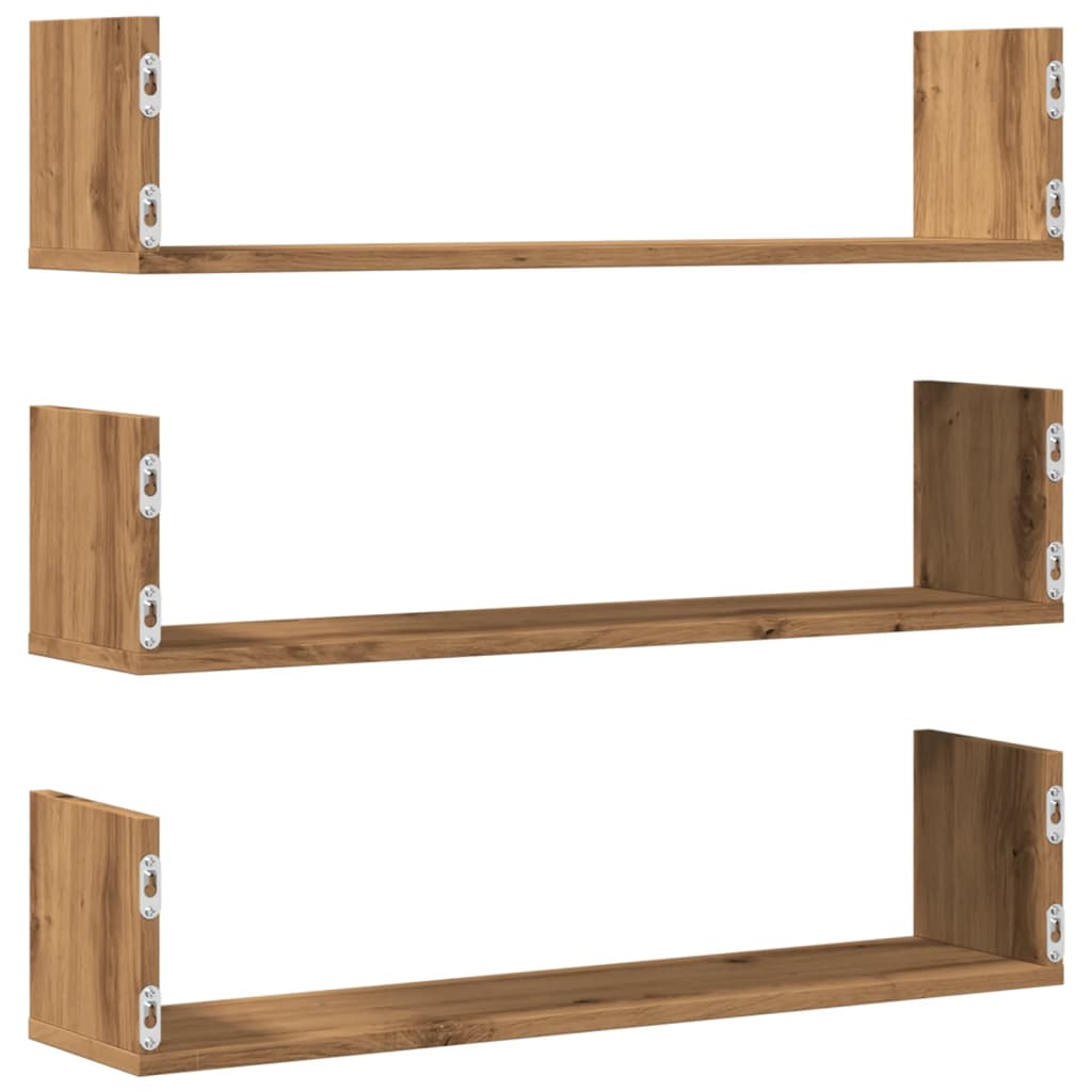 Wall shelves, 3 pcs, artisan oak, 80x18x18cm, wood