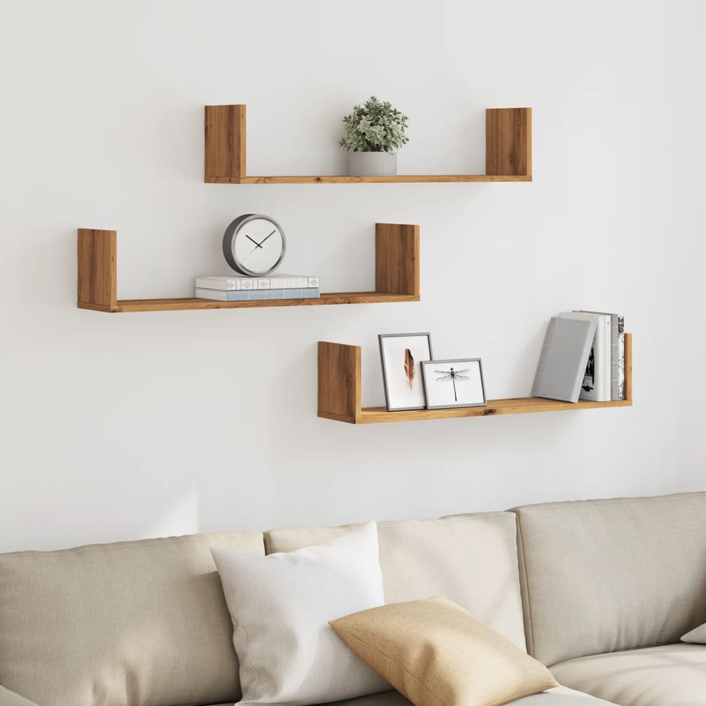 Wall shelves, 3 pcs, artisan oak, 80x18x18cm, wood