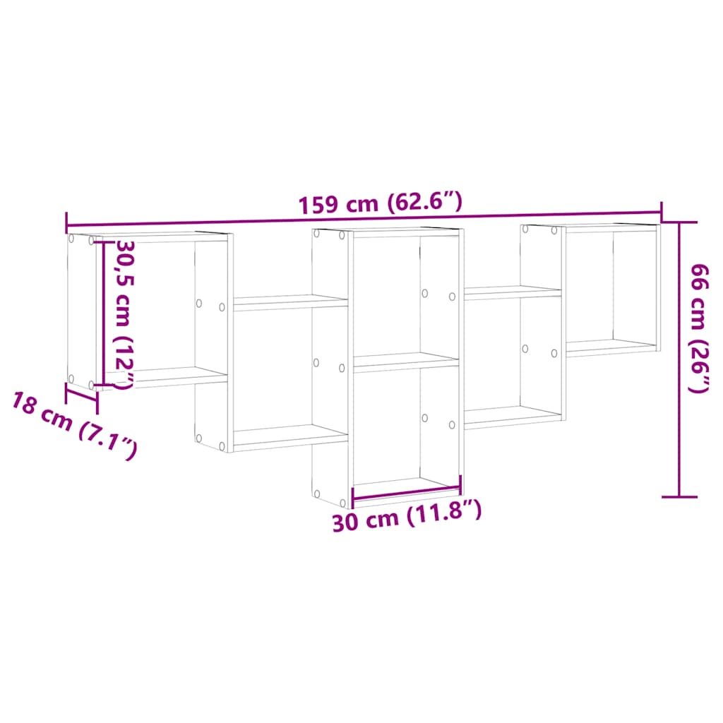 Wall shelf, concrete gray, 159x18x66cm, engineered wood