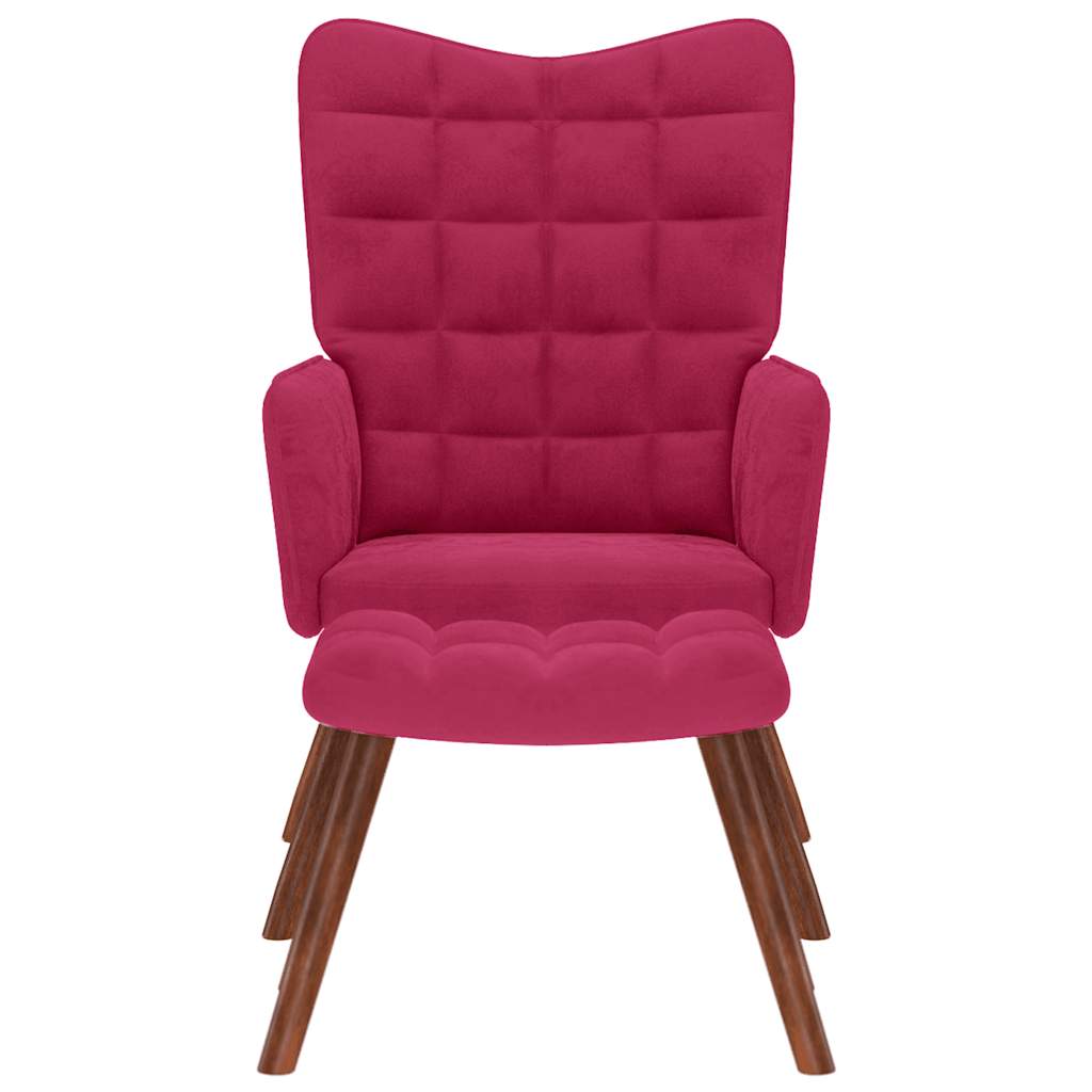 Poilsio krėslas su taburetėle, vyno raudonumo spalvos, aksominis