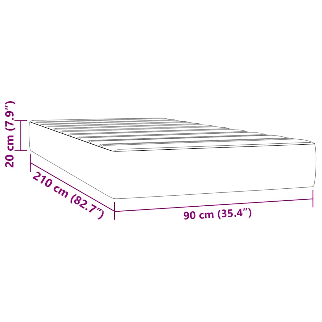 Pocket sprung mattress, light grey, 90x210x20cm, velvet