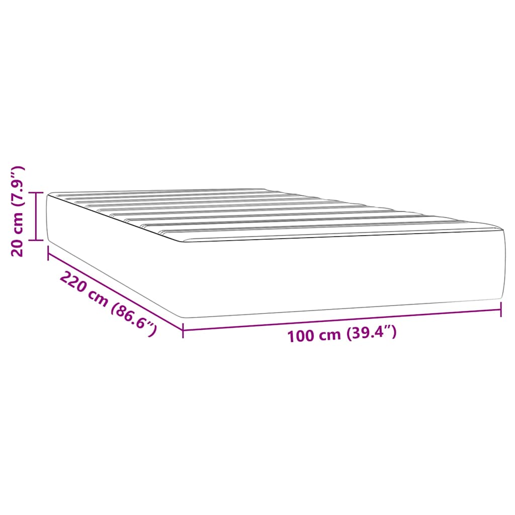 Sprung mattress, pink, 100x220x20cm, velvet