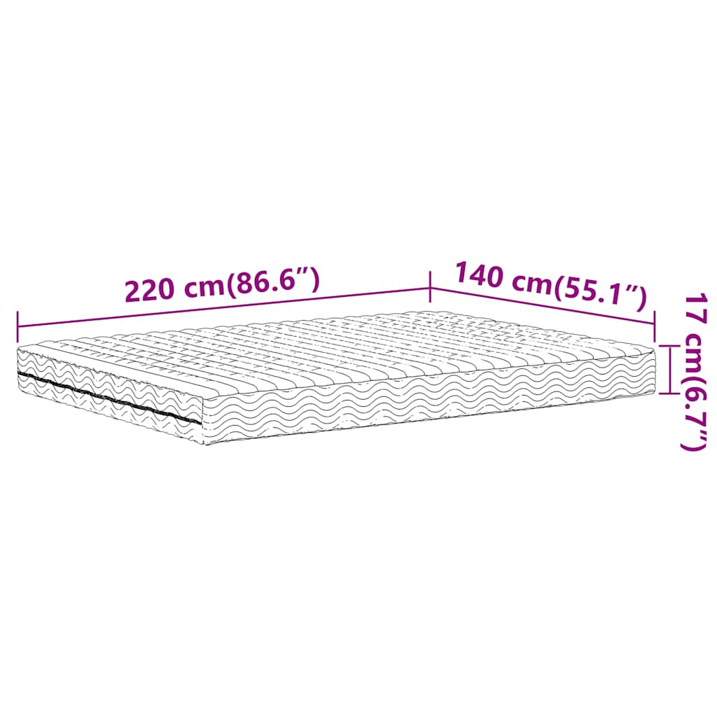 Foam mattress, white, 140x220cm, H2/H3 firmness