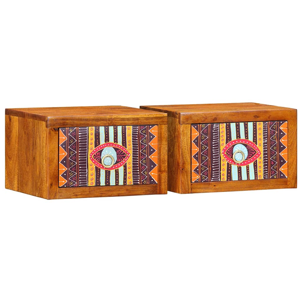 Naktiniai staliukai 2 vnt 35x30x22 cm Kietos akacijos medienos