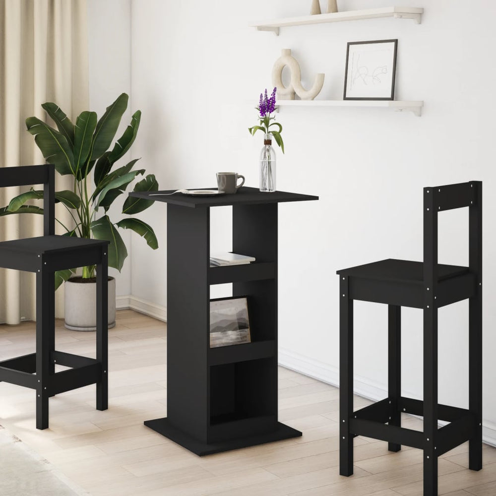 Bar table with shelf, black, 60x60x102cm, engineered wood