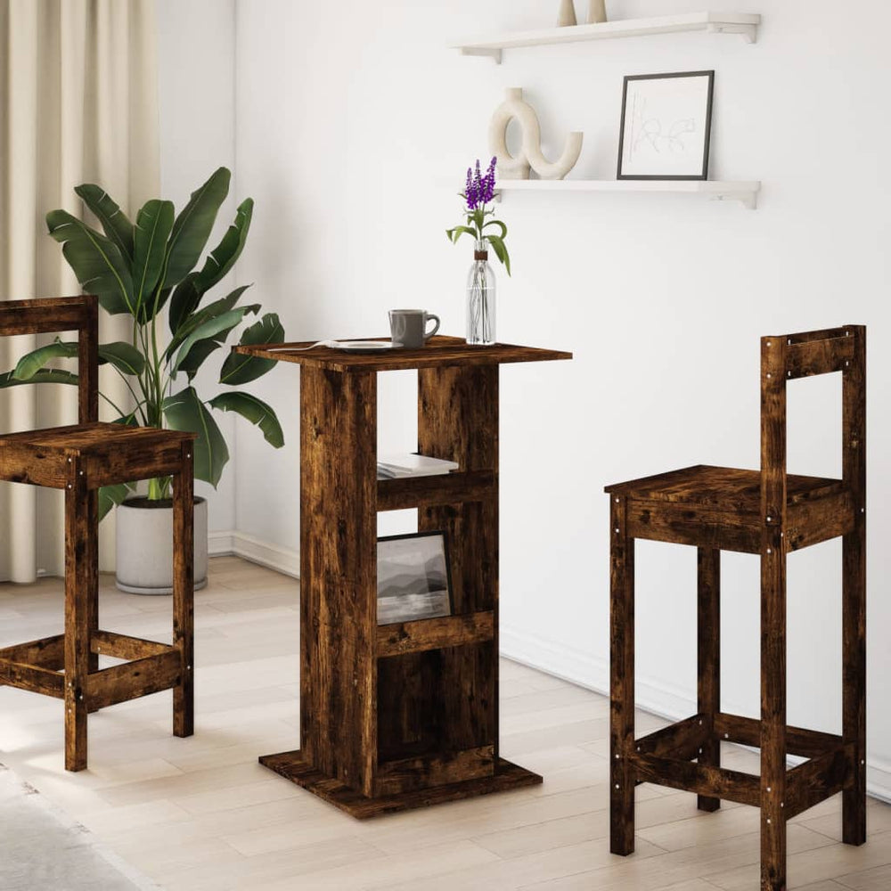 Bar table with shelf, smoky oak, 60x60x102cm, wood
