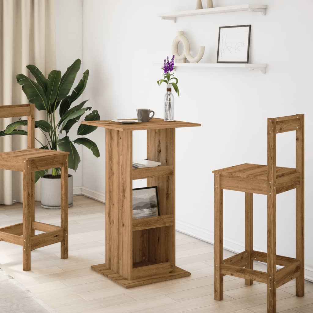 Bar table with shelf, artisan oak, 60x60x102cm, wood