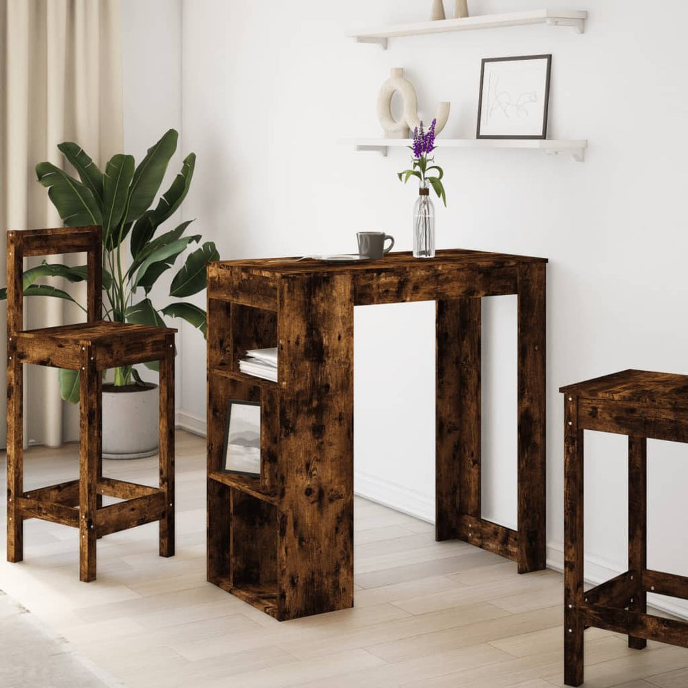 Bar table with shelves, smoke, 102x50x103.5cm, wood
