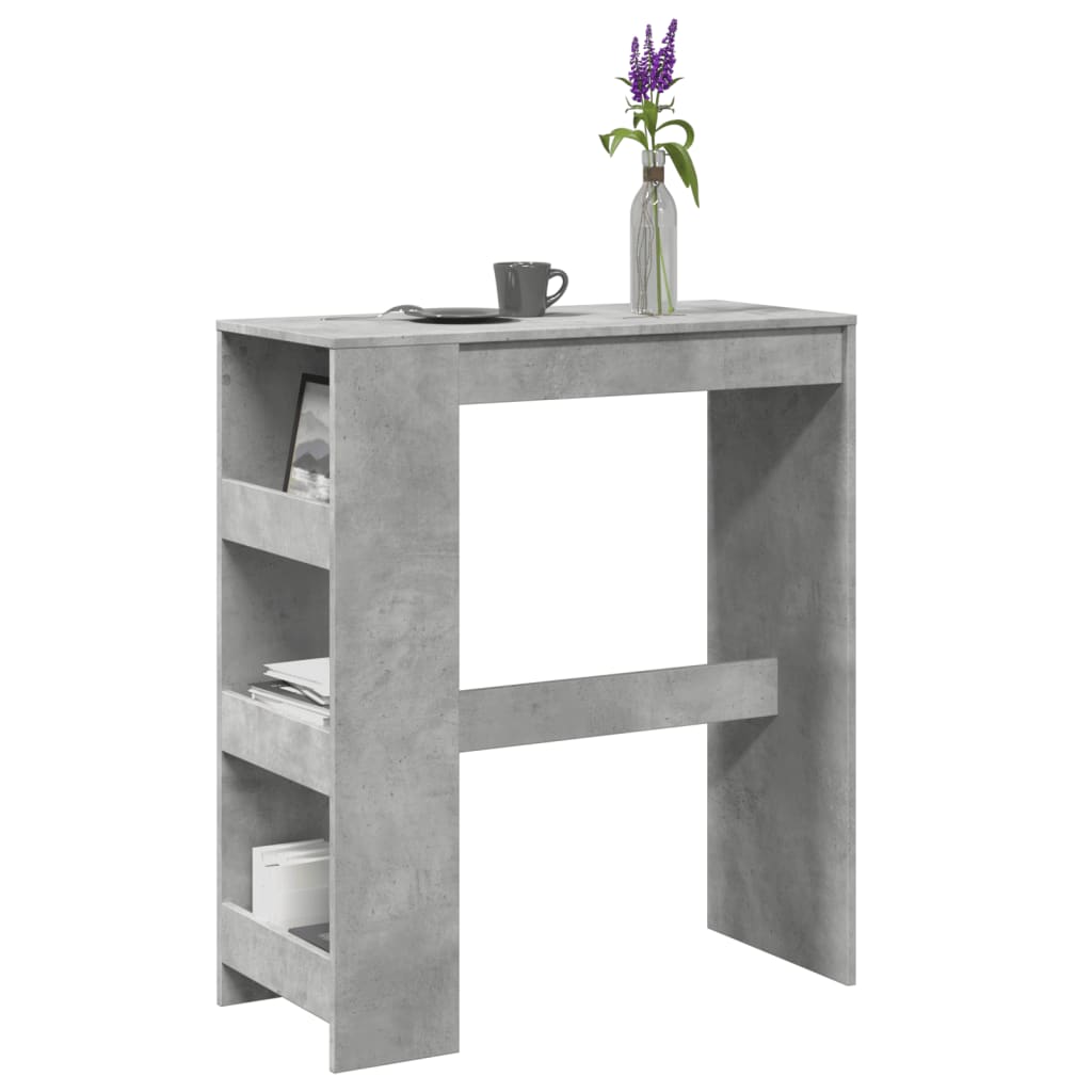 Bāra galds ar plauktiem, betona, 90x40x103,5cm, koks