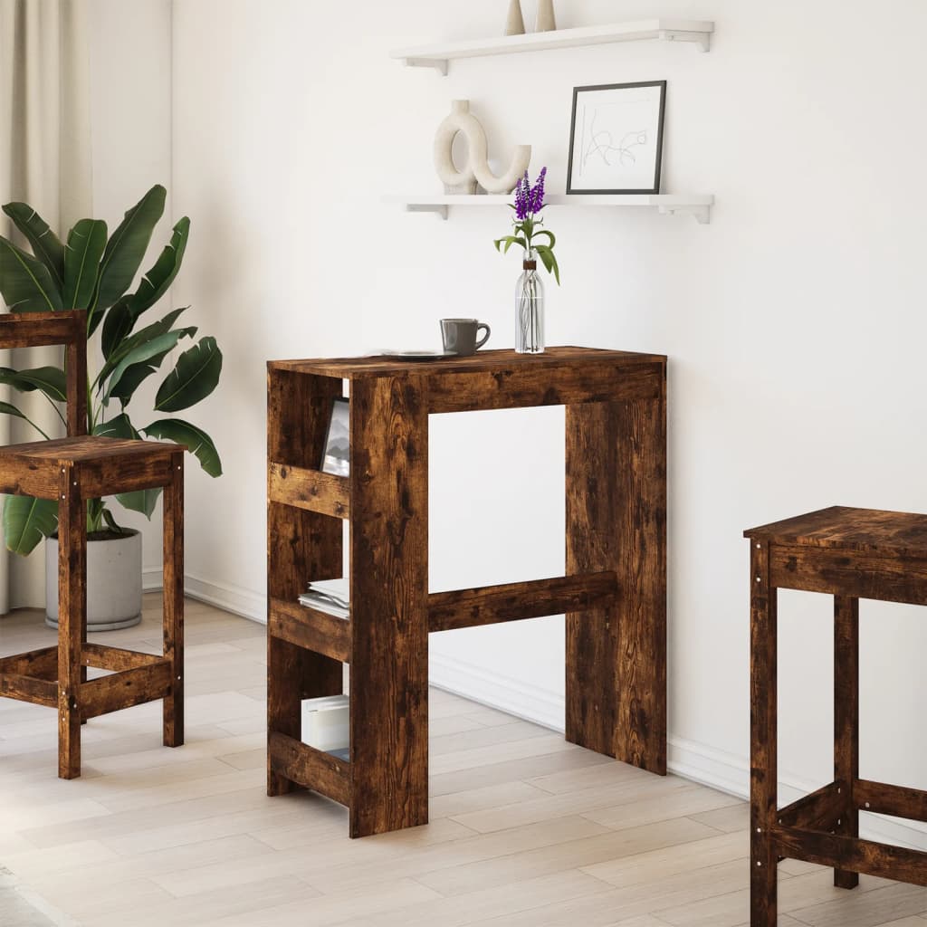 Bar table with shelves, smoky, 90x40x103.5cm, wood