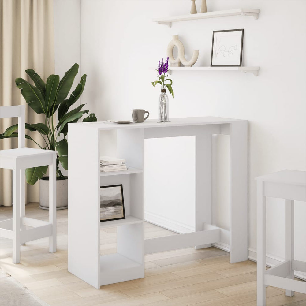 Bar table with shelf, white, 124x46x103.5cm, wood