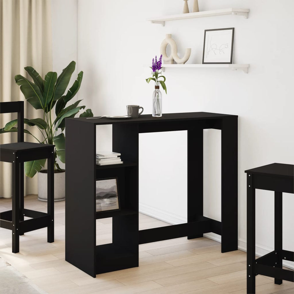 Bar table with shelf, black, 124x46x103.5cm, wood